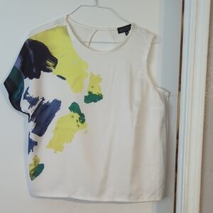 Eloquii Women's Top with Abstract Yellow and Blue Print